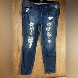 Torrid Women's Dark Blue Distressed Skinny Jeans